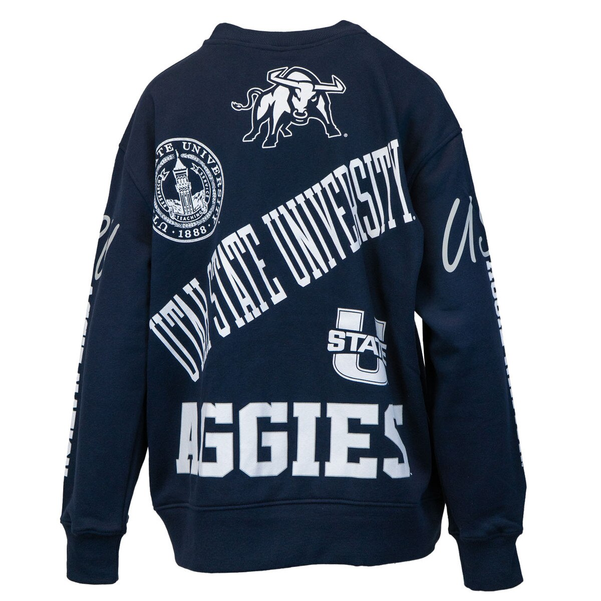 Women's Blue Utah State Crew Sweatshirt with Logos All Over